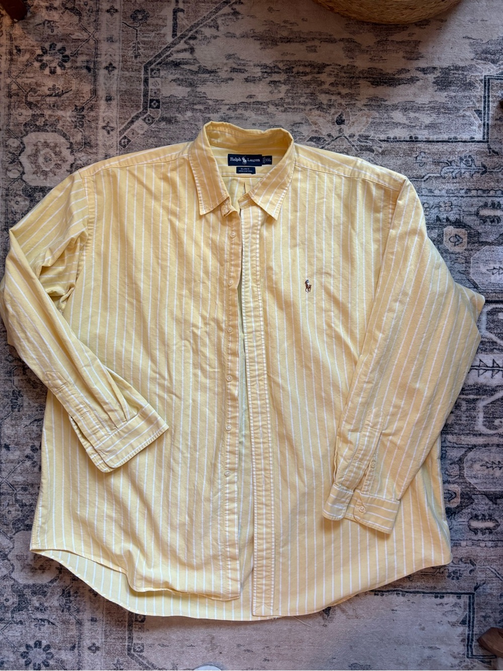 Vintage Y2K 90s Ralph Lauren butter yellow striped polo shirt size XXL oversized